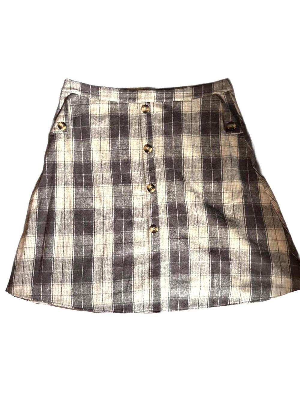 Brown and Cream Plaid Button-Front Mini Skirt- women’s 3X